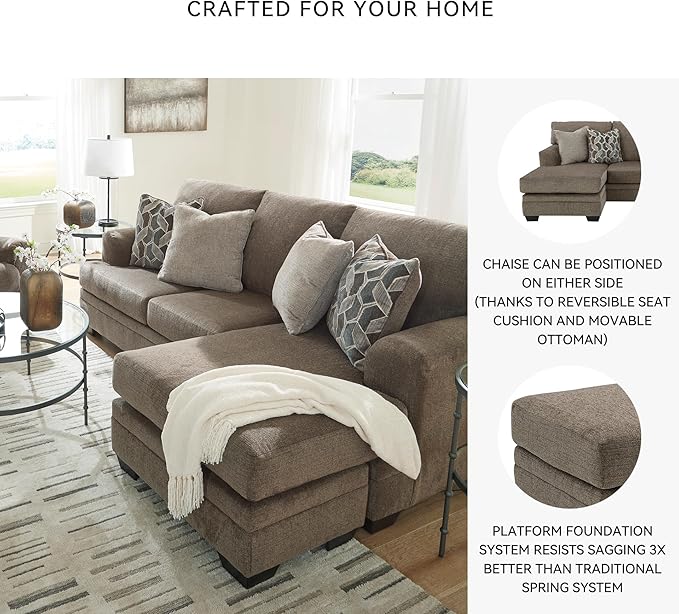 Signature Design by Ashley Stonemeade Casual Right-Arm Facing Sofa Chaise with 4 Toss Pillows Dark Brown