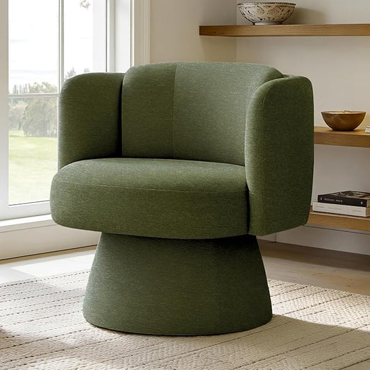 Swivel Barrel Chair360° Accent Chairs with Round BackrestUpholstered Lounge Chair for VanityLiving RoomBedroomReading NookGreen