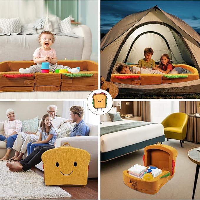 Toddler Travel Bed Sandwich Style - Portable Toddlers Floor Beds Foldable Soft Foam Travel Crib for Baby and Kid Washable Cover Toddler Cot with Safety Rail for Travel Home/Travel Sleep