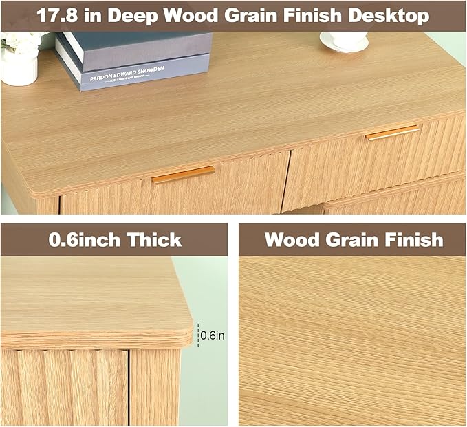 ZYBT 40 Fluted Executive Desk Modern Wood Home Office Desk with Fluted Drawer &amp Removable Storage Cabinet and Printer Stand Farmhouse Computer Writing Table for Work Study Natural Oak