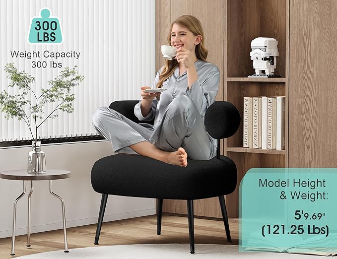 Mid Century Sherpa Boucle Accent Chair Round Upholstered Barrel Arm Chair for Small Spaces Fluffy Side Corner Sofa Chair for Living Room Bedroom Vanity Office Reading Nook