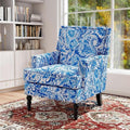 Rovibek Midcentury Modern Accent Chair - High Back Living Room Chairs Upholstered Armchair with Solid Legs Blue and White Porcelain Printed Accent Chairs for Bedroom Living Room Balcony