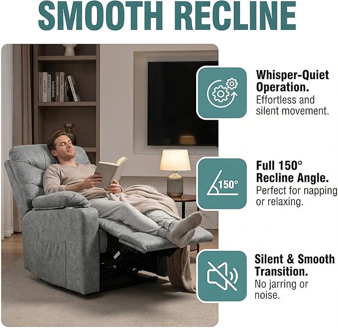 Homdox Power Lift Recliner Chair for Elderly Heavy Duty Electric Lift Reclining Sofa with Remote Control Assist Function Heated Massage and Side Pockets Ideal for Living Room (Grey)