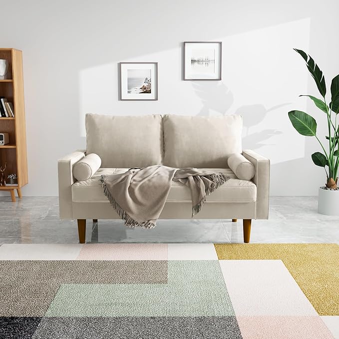 SILKIR Velvet Loveseat Sofa Love Seats Furniture for Small Spaces Mid-Century Modern Loveseats for Living Room Love Seat Couch 58 Inches Beige