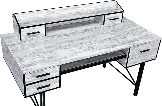 Antique White and Black 5-Drawer Computer Desk - Office Storage &amp Home Decor