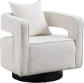 29 W Modern Boucle Swivel Accent Chair Open Back Comfy Sofa Chair with Black Wood Base for Nursery Bedroom Living Room Hotel Office Club Leisure Lounge Chair (Ivory)