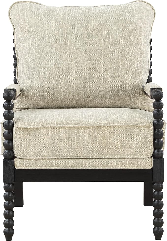 OSP Home Furnishings Eliza Spindle Accent Chair Linen Fabric with Black Wood