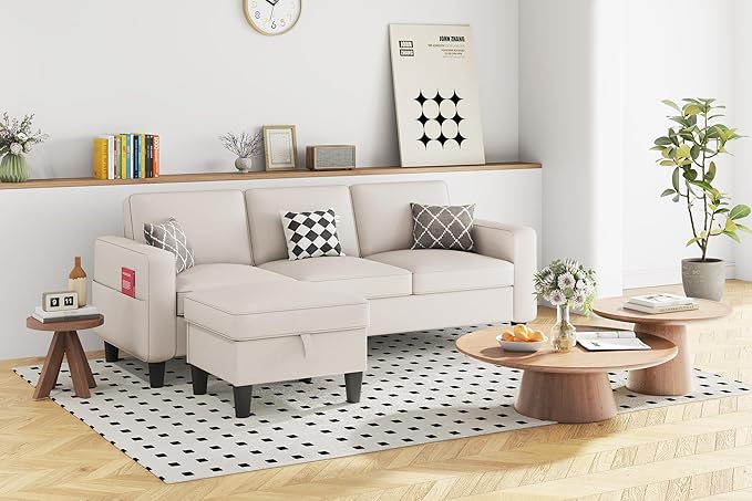 Sectional and Sofa Couches for Living Room Living Room Furniture 3 Seats Sofas with Movable Storage Function Ottoman Small Sofas for Bedroom Apartment or Office