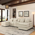 6 Seater Symmetrical U Shaped Modular Sectional Sofa Couch with Storage Console 130 INCH Oversized Tufted Linen Cloud Cushion Sofa Couch with Double Chaise &amp Cupholders