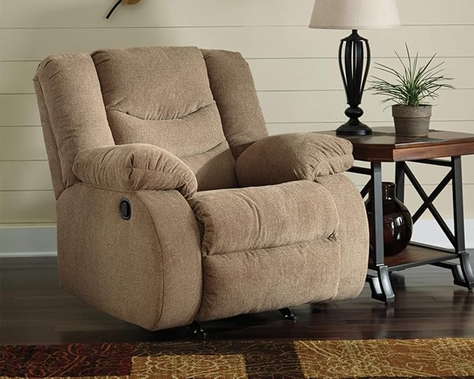 Signature Design by Ashley Tulen Modern Manual Pull Tab Rocker Recliner Light Brown