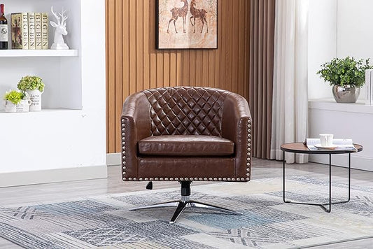 wivel Barrel Chair Living Room Chair with Nailheads and Metal Base