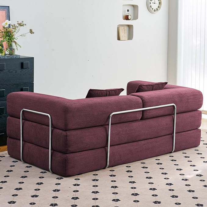 Compression Sofa - 62''Convertible Floor Sofa Bed - with Pillow Back Support Armrest - Comfy Foldable Sofa Bed Compressed Sofa in Box - Corduroy Fabric - for Living Room Bedroom (Wine Red)