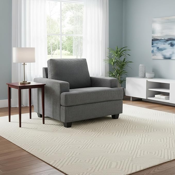 AC Pacific Thomas Armchair Comfortable Sofa Chair with Fabric Upholstery Plush Cushions Sturdy Wooden Frame Contemporary Living Room Furniture for Home or Apartment Grey