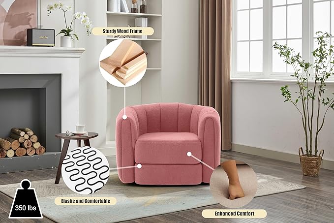 Swivel Accent Chair for Livingroom Teddy Fabric 360 Degree Round Swivel Barrel Armchair Wide Upholstered for Living Room Bedroom Reading Waitingroom (Pink Teddy)