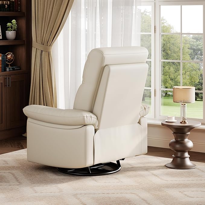 IDEALHOUSE Power Recliner Chair 270° Swivel Rocking Glider with USB Charging Port PU Leather Upholstered Fabric and Button Tufted Backrest Ergonomic Nursery Chair for Living Room (Cream)