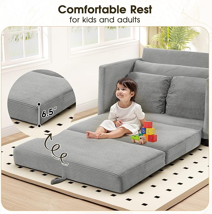 51 Convertible Loveseat Sofa Bed 2-in-1 Folding Sofa Bed with 2 Pillow for Small Spaces Modern Loveseat Sleeper Couch for Apartment Living Room &amp Guest Room (Light Grey Corduroy 51 inch)