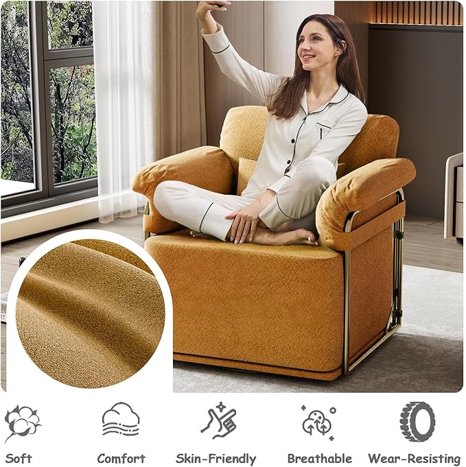 Swivel Accent Chairs 360 Swivel arm Chairs for Bedroom Club Chair with Back Gold Frame Tall Base for Office and Living Room (Orange)