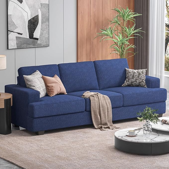 89 Inch Sofa with Extra Deep Seats Oversize 3 Seater Sofa for Living RoomModern Couch and Sofa Comfy Armrests and Seats and Backrests Easy Installation Blue