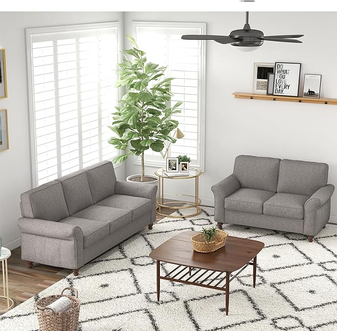 Bonzy Home 57 Loveseat Sofa 2 Seater Sofa for Living Room Upholstered Comfy Sofa Couch for Small Space Living Room Apartment Office Grey