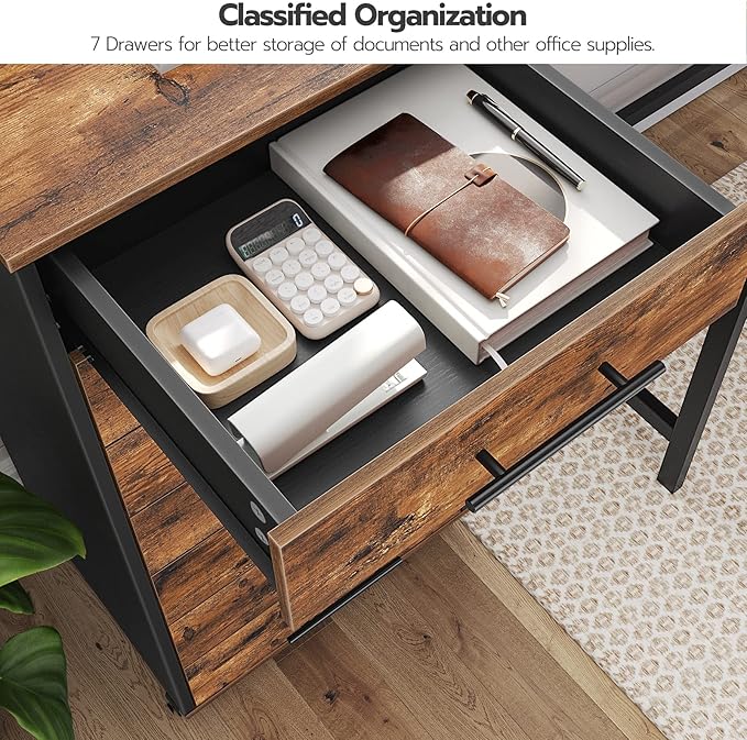 HOOBRO 7-Drawer File Cabinet Wooden Office Cabinet with Drawers Mobile Storage Filing Drawer for Home Office Study Easy Assembly Rustic Brown and Black BF07WJ01