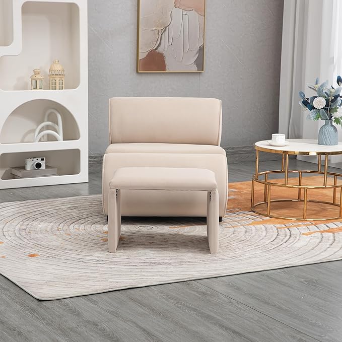 House Hold Accent Chair with Ottoman Cushioned deep seat no armrest Accent Single Lazy Chair for Living Room