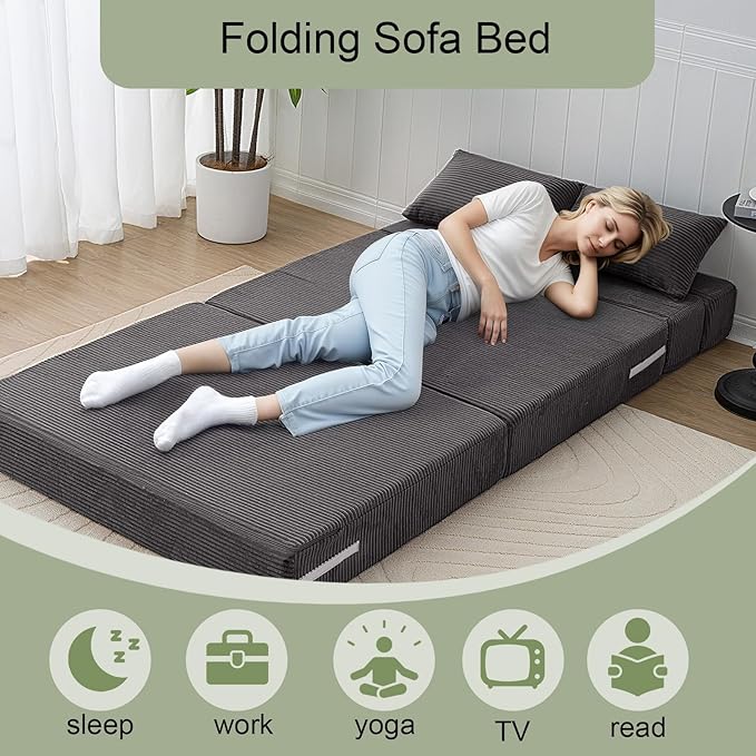 MeMoreCool Boneless Folding Sofa Bed – Corduroy 4-in-1 Convertible Futon Chair Compact Floor Sleeper with Foam &amp Washable Cover 1200 lb Capacity Couch Bed for Small Rooms Dorms Apartments