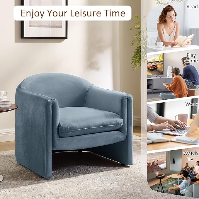 VANOMi 31.2 Accent Chair Modern Upholstered Living Room Chairs Comfy Single Sofa Chair for Bedroom Office Waiting Room Set of 2 (Denim Blue Velvet)