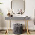 BELLEZE Modern 45 Inch Makeup Vanity Dressing Table or Home Office Computer Laptop Writing Desk with Two Storage Drawers Wood Top and Gold Metal Frame - Chelsea (Gray)