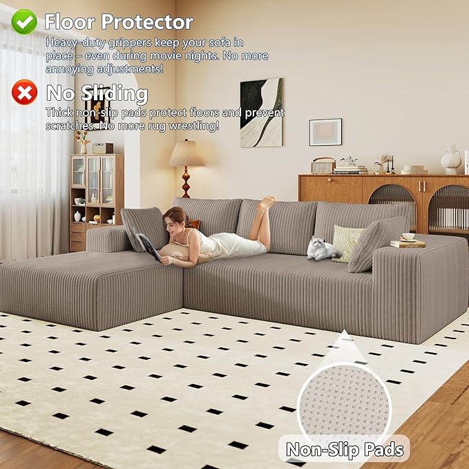 Modular Sectional Sofa Cloud Sectional Couch 96 Comfy Fluffy L-Shaped Couches for Living Room Deep Seat Memory Foam Plush Corduroy Boneless Couch Sectionals No Assembly (CamelLeft-Facing Chaise)