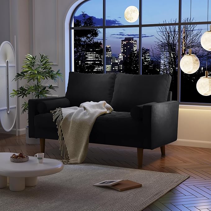 SILKIR Velvet Loveseat Sofa Love Seats Furniture for Small Spaces Mid-Century Modern Loveseats for Living Room Love Seat Couch 58 Inches Black