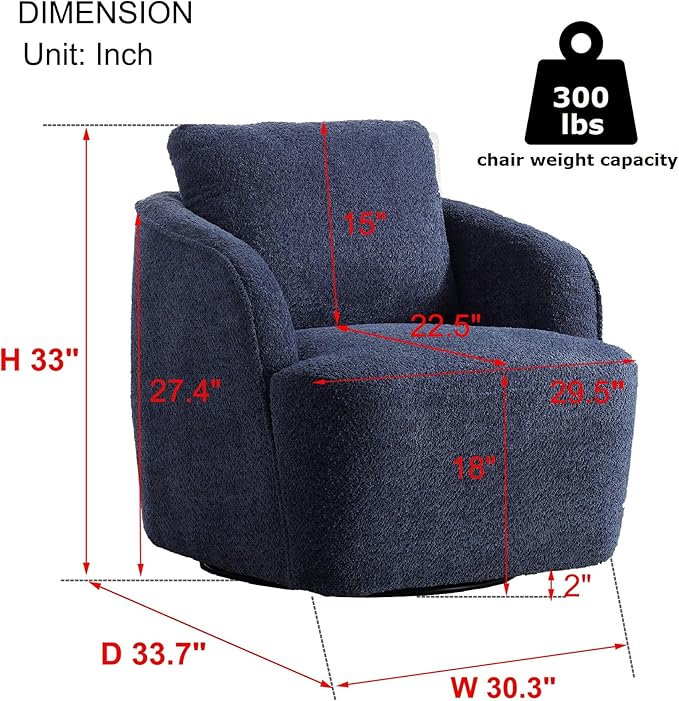 Soft Boucle Upholstered Swivel Accent Barrel Chair Wide Seated Comfy Round Single Sofa Chair 360 Swivel Club Armchair for Living Room Bedroom Nursery (Boucle Navy)