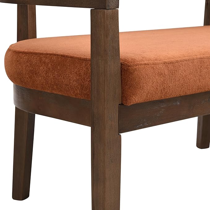 Christopher Knight Home Xiza Modern Fabric Upholstered Loveseat Sofa with Rubberwood Frame Comfy 2-Seater Sofa Couch and Rattan Backrest Love Seat Couches for Living Room Dark Orange + Walnut