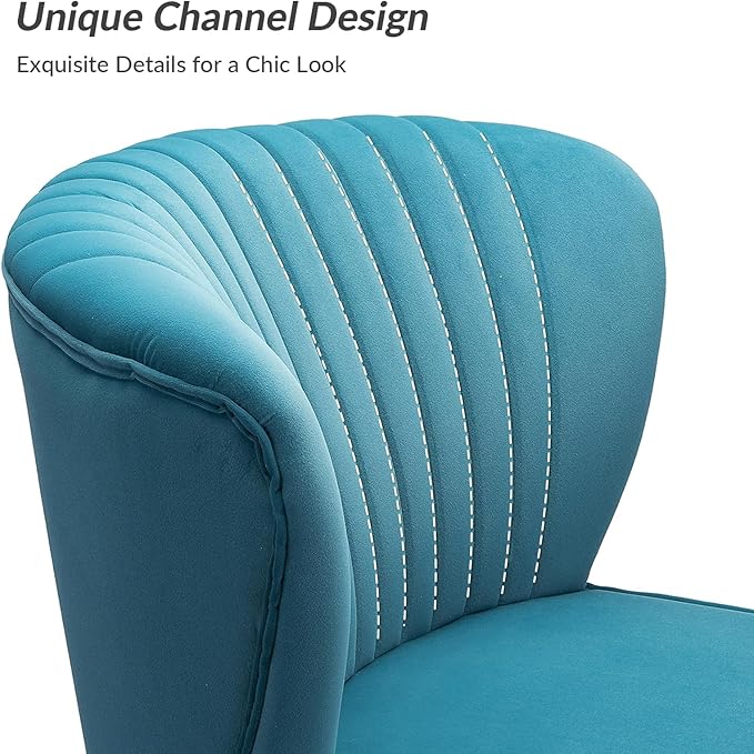 HULALA Home Velvet Accent Chair Set of 2 Modern Armless Upholstered Side Chair with Glam Gold Metal Legs for Vanity Living Room Bedroom - Blue