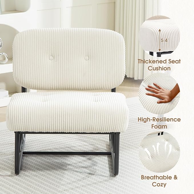 Armless Accent Chair Beige Upholstered Chair for Bedroom Comfy Modern Chair for Living Room Small Space Mid Century Accent Chair No Arm Lounge Chair