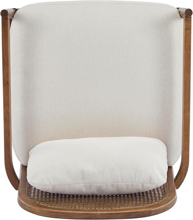 Christopher Knight Home Nadine Modern Club Chair Set of 2 with Cushion Wooden Living Room Accent Chair with Rattan Open Back Bedroom Comfy Reading Chair Beige+Light Brown