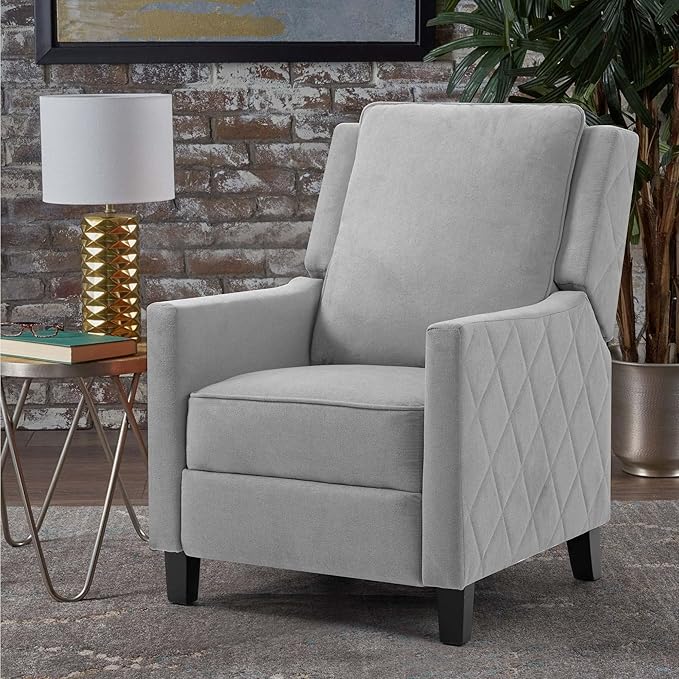 AVAWING Push Back Recliner Chair Set Mid-Century Modern Accent Chair with Adjustable Footrest Small Wingback Chair for Living Room Bedroom Study Room Grey