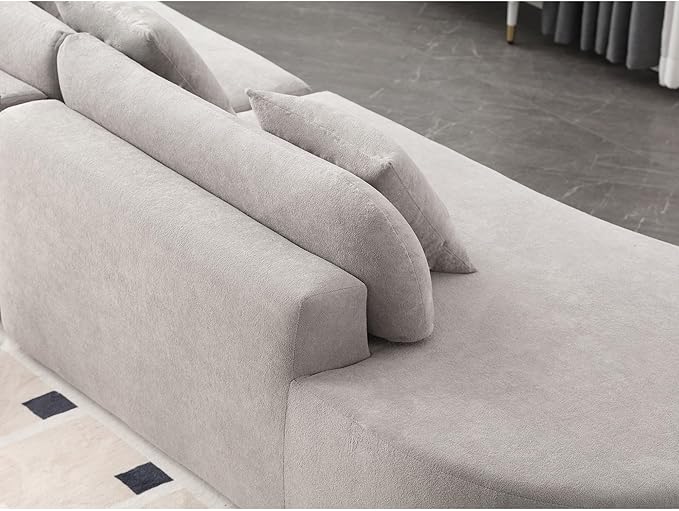 Modern Curved Cloud Sofas with Three Pillows Terrycloth Fabric Upholstered Sofa Combination Sofa Comfy 4 Seat Modular Sofa Minimalist Sofa in Living Room Apartment (Gray *172)