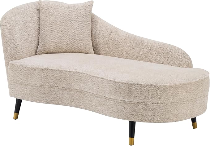 Merax 61 Velvet Chaise Lounge Indoor with Pillow Mid-Century Modern Upholstered Curved Chaise with Wooden Frame Fainting Couch Sleeper Sofa for Bedroom Living Room Office Nomad