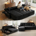 Sleeper Sectional Sofa 83 Convertible Sofa Bed with Pull Out Couches Small Desktop L Shaped Couch with Reversible Chaise Cup Holders USB Modern Corduroy Sofas for Living Room Apartment Black