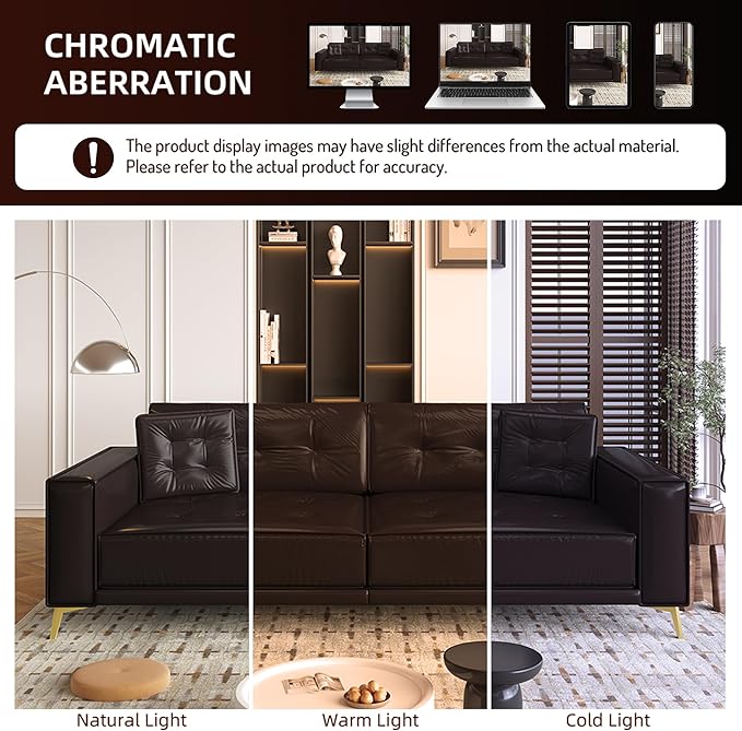 92.1'' King Pull Out Sofa Bed Convertible Futon Couch 3-in-1 Faux Leather Sleeper Sofa with Tufted Back 2 Pillows Gold Legs Deep Folding Loveseat for Living Room Apartment Dark Brown