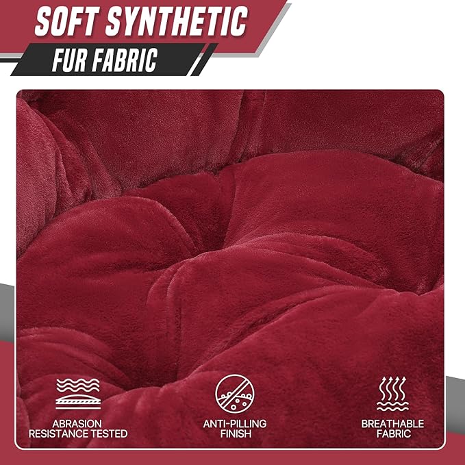 Foldable Oversized Moon Chairs Set of 2 Large Soft Lazy Cozy Comfortable Faux Fur Round Saucer Moon Chairs Set of 2 for Teens and Adults Burgundy