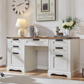 RedLemon 60 Farmhouse Executive Desk Home Office Desk with Drawers Charging Station Keyboard Tray File Drawer Storage Cabinet Wood Rustic Computer Writing Desk (Antique White)