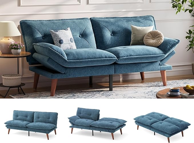 LINSY HOME Futon Sofa Bed 70 Futon Couch with Adjustable Backrest and Armrest Comfy Loveseat Convertible Folding Sleeper Sofa Couches for Small Spaces Living Rooms Apartment Office