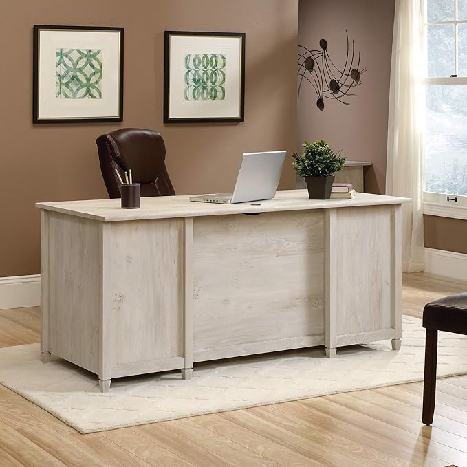Sauder Edge Water Executive Desk Chalked Chestnut 65 Home Office Desk with Storage