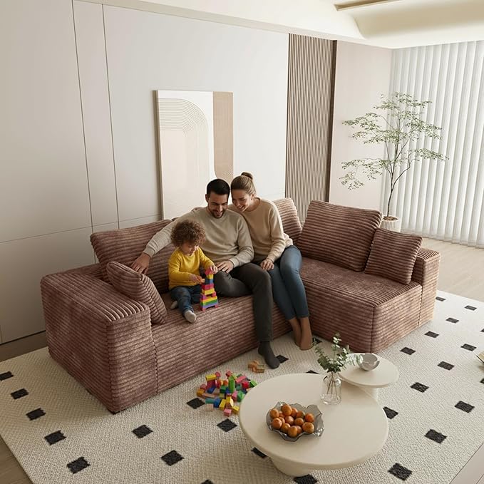 L Shaped Cloud Sectional Sofa Boneless Couch Sectional Couches for Living Room Modern Cozy Corduroy Deep Seat Sleeper Sofa No Assembly Required (Right Facing Chaise Brown)