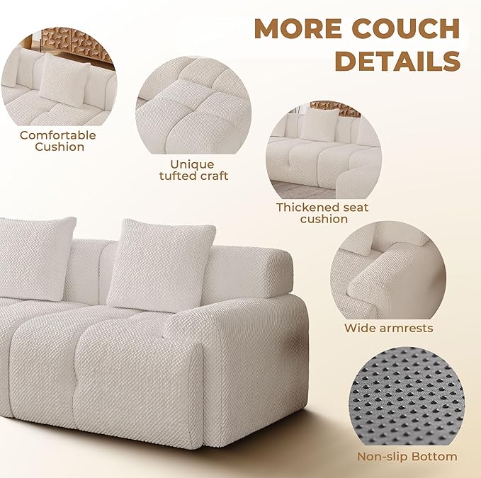 135 Modern L Shaped Modular Sectional Sofa 6 Seater Convertible Chenille Cloud Couch Sofa Set Boneless Couches for Living Room with Ottoman No Assembly Required White