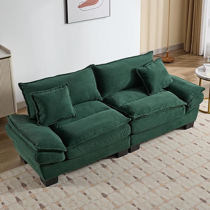 KEIKI Loveseat Sofa 84 Corduroy Upholstered Couch with Deep Seat and 2 Pillows Modern Loveseat Sofa Couch for Small Spaces Living Room Apartment Office Green