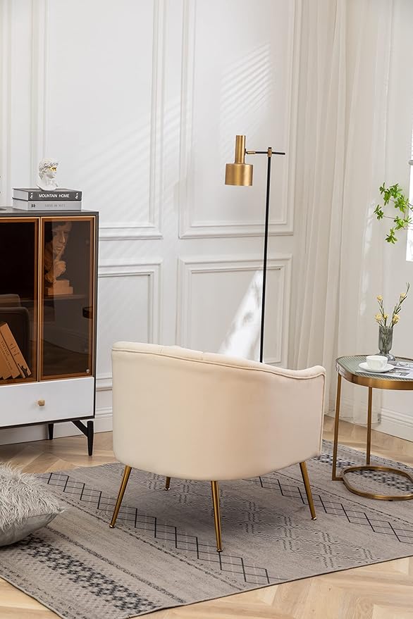 Modern Velvet Tub Chair Armchairs Barrel Accent Dinning Chair with Gold Plated Metal LegsThick Soft Padded Seat for Living Room