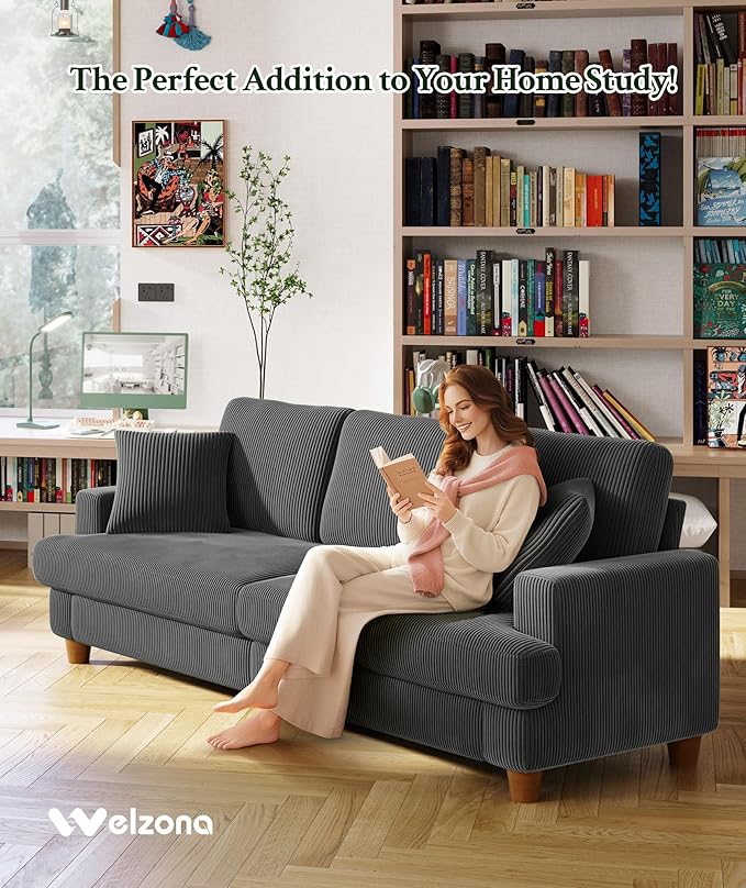 87.2 Couches for Living Room Comfy Grey Couch 7.5 Extra Thick Cushion Sofas for Living Room Tool-Free Setup Loveseat Sofa 848lbs Support Corduroy Couch for Bedroom Apartment Office