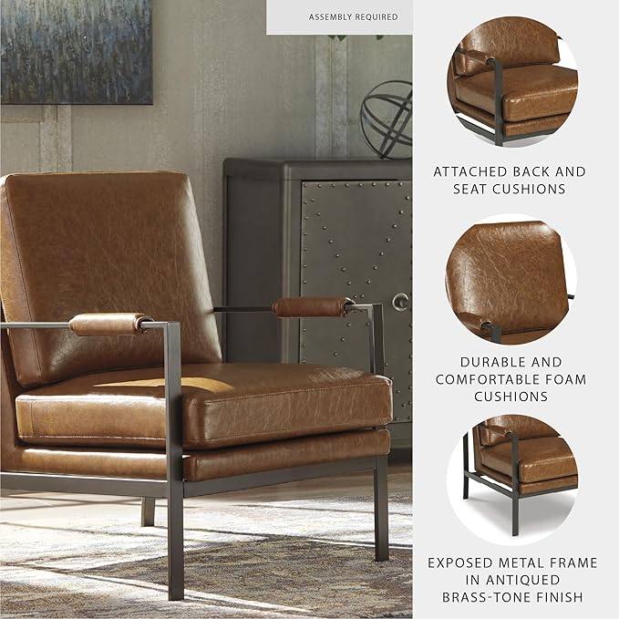 Signature Design by Ashley Peacemaker Mid-Century Modern Faux Leather Accent Chair Brown